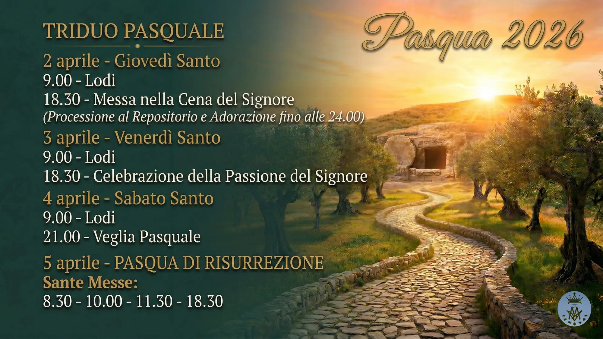 Triduo Pasquale e Pasqua 2026